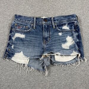 Hollister Micro Shorts Size 24 Blue Denim Dark Wash Cut Off Ripped Y2K Mallcore